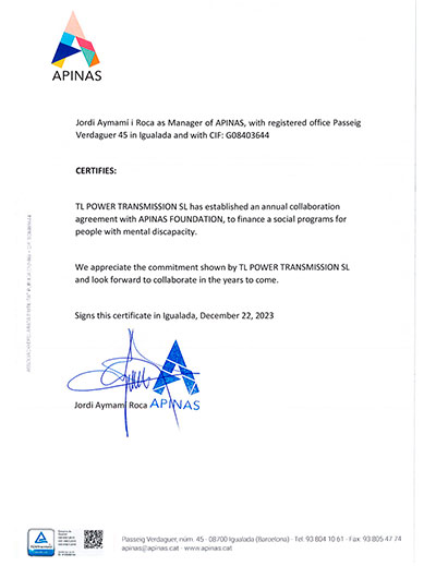 In September 2023 we reached an agreement to collaborate annually with the APINAS Foundation and more specifically with the Àuria School.